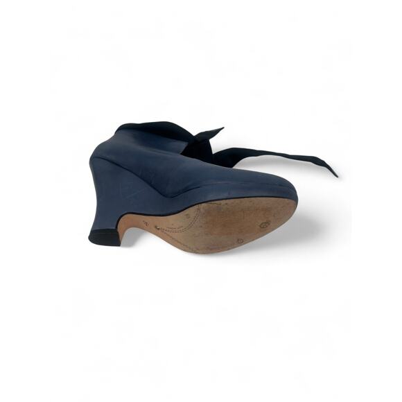 Corso Como | 6.5 | Heels Boots Ankle Bow Dodie Wedge Show French Blue Leather - Picture 3 of 6